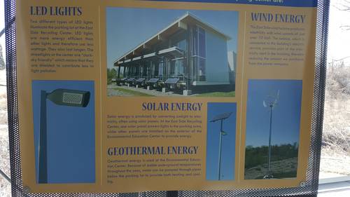 <p>The building has a variety of energy sources including solar, wind, and geothermal.</p>