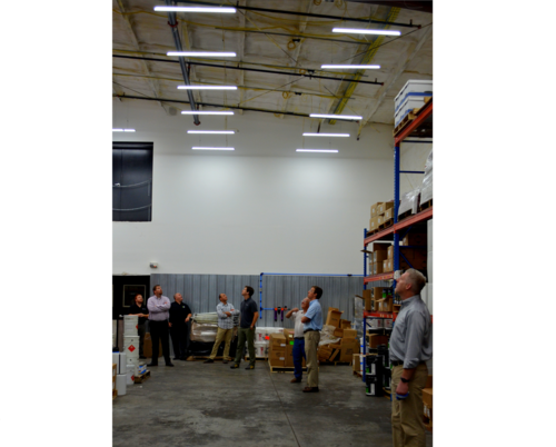 <p>All lights are on occupancy sensors, divided into several zones through out the warehouse.</p>

<p>*Photo courtesy of Julia Gauthier, The Weidt Group</p>